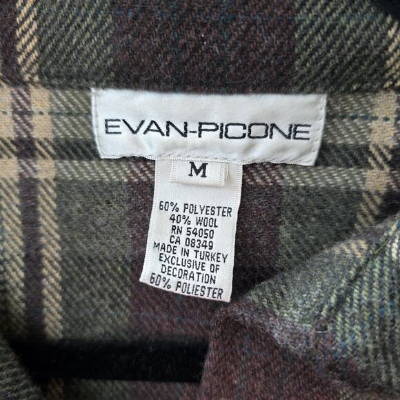 Evan-Picone Shirt Jacket Shacket Womens Medium Plaid Wool Elbow Patch Flannel - Picture 3 of 8